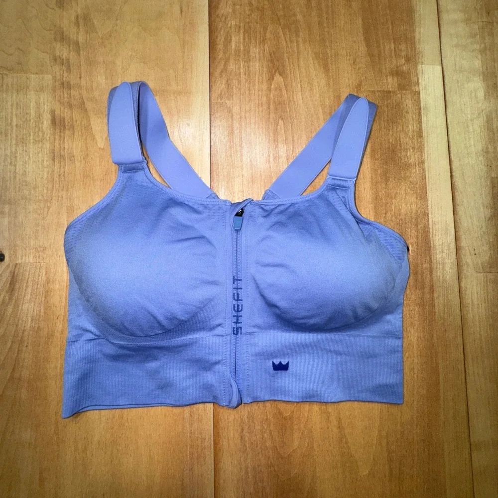 SHEFIT 2Luxe High Impact Sports Bra Periwinkle Front Zip Adjustable Straps - Picture 1 of 3